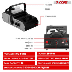 5Core Fog Machine 2500W Smoke Machine 6500CFM Low Lying Indoor Outdoor