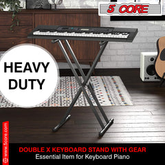 5Core Keyboard Stand Double X Style Adjustable  Piano Riser For 49 To