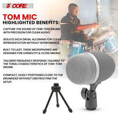 5 Core Tom Snare Mic Cardioid Dynamic Microphone for Drum Kit