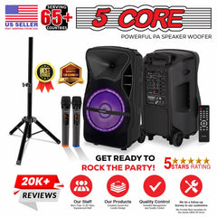 5 CORE 15 Inch TWS PAIR Bluetooth Party Speakers 800 Watt Portable