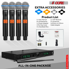 5 Core Wireless Microphone System 4 Channel UHF 492F Range Portable