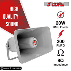 5 Core PA Horn Speaker Outdoor 6" x 10" Siren Loudspeaker 200W