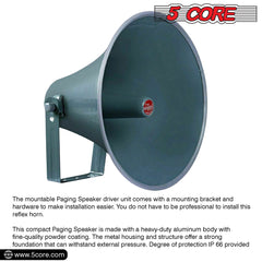 5 Core PA Speaker Horn Throat 16 inch All Weather Use Support Wide