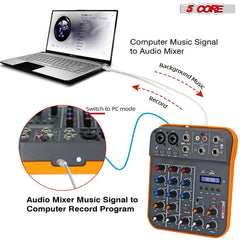 5 Core Audio Mixer 4 Channel DJ Equipment with Bluetooth USB Sound