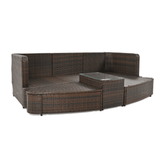 6-Piece Patio Outdoor Conversation Round Sofa Set, PE Wicker Rattan