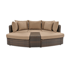 6-Piece Patio Outdoor Conversation Round Sofa Set, PE Wicker Rattan