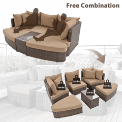 6-Piece Patio Outdoor Conversation Round Sofa Set, PE Wicker Rattan