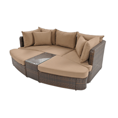 6-Piece Patio Outdoor Conversation Round Sofa Set, PE Wicker Rattan