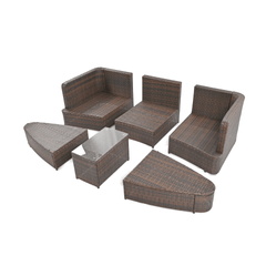 6-Piece Patio Outdoor Conversation Round Sofa Set, PE Wicker Rattan