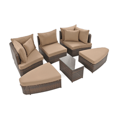 6-Piece Patio Outdoor Conversation Round Sofa Set, PE Wicker Rattan