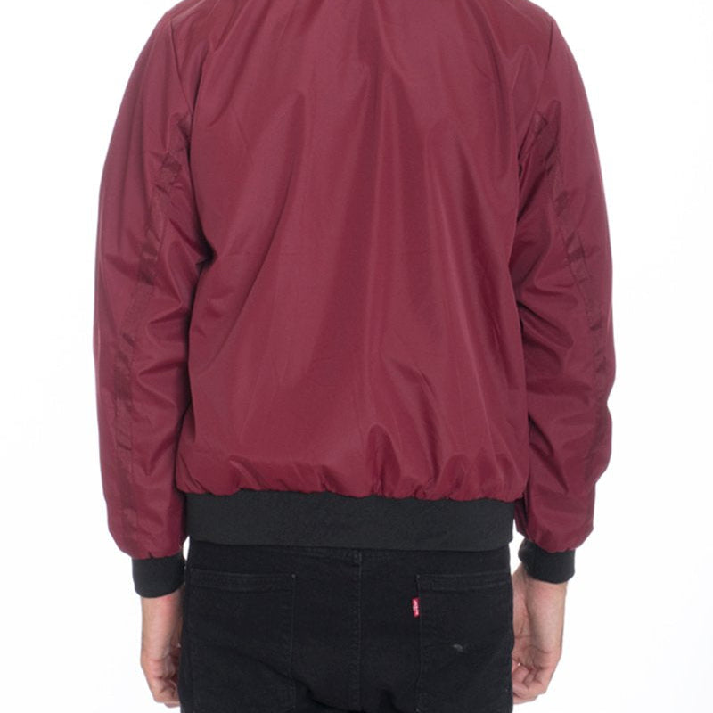 Men’s Bomber Jacket – Maroon Zip-Up Jacket with Ribbed Cuffs