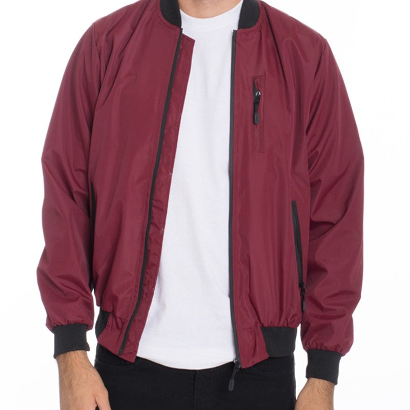 Men’s Bomber Jacket – Maroon Zip-Up Jacket with Ribbed Cuffs