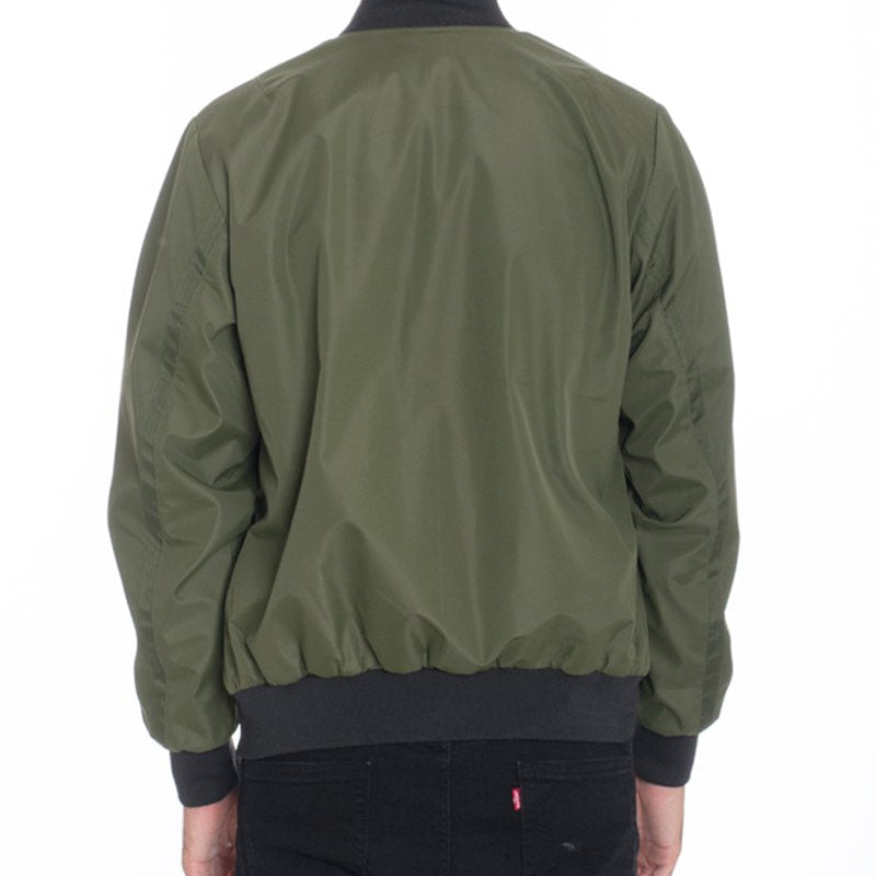 Men’s Olive Green Bomber Jacket with Zippered Pocket