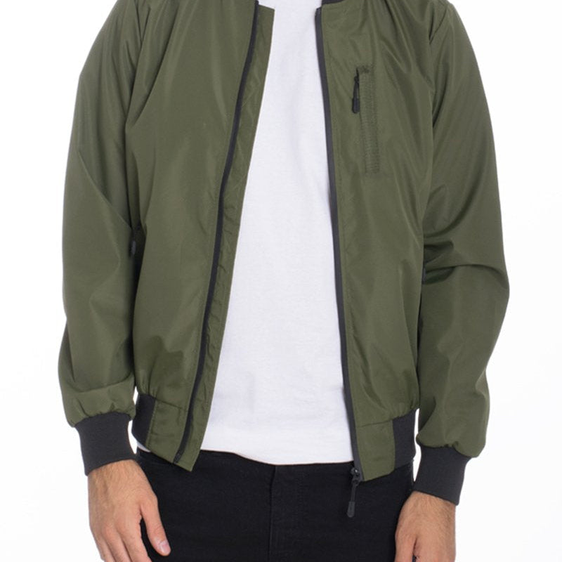 Men’s Olive Green Bomber Jacket with Zippered Pocket