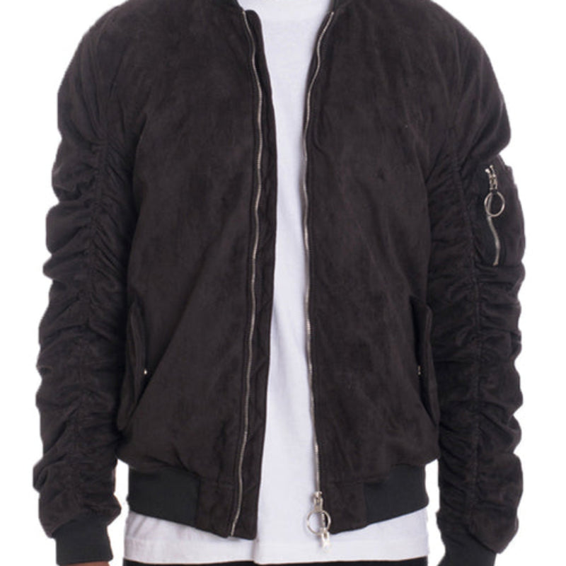 Men’s Faux Suede Bomber Jacket with Zip Closure