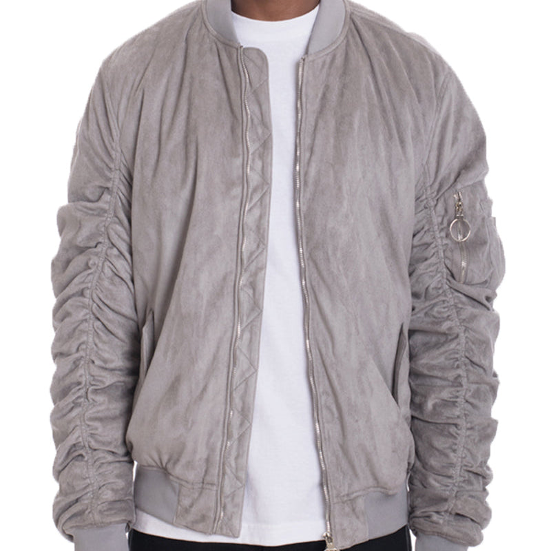 Men’s Faux Suede Bomber Jacket with Zip Closure
