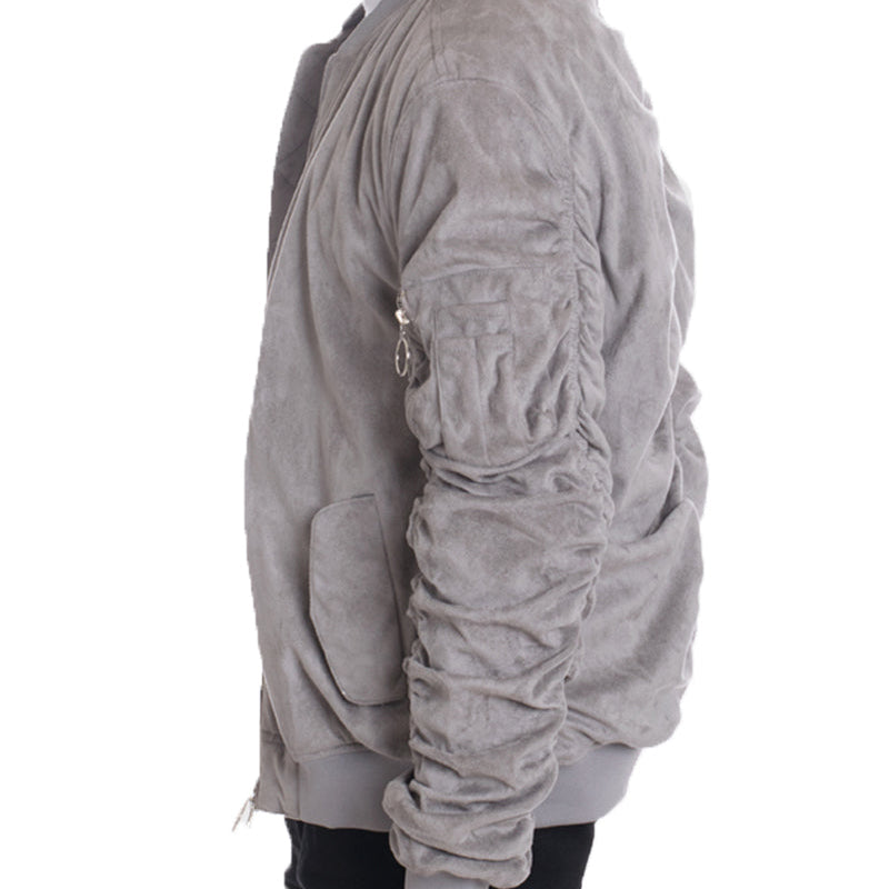 Men’s Faux Suede Bomber Jacket with Zip Closure