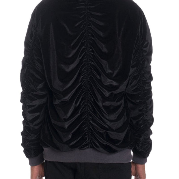 Men's Velvet Bomber Jacket: Luxurious Black Style with Functional Pocket