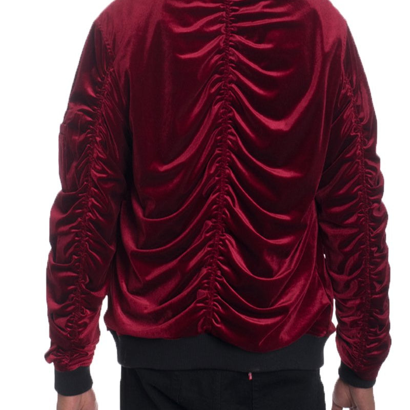 Velour Cinch Sleeve Bomber Jacket
