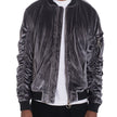 Men's Silver Velvet Bomber Jacket with Zippered Sleeve