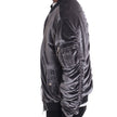 Men's Silver Velvet Bomber Jacket with Zippered Sleeve