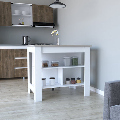 Kitchen Island, Three Shelves, Light Gray / White