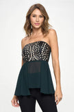 Top peplum de gasa sin tirantes 