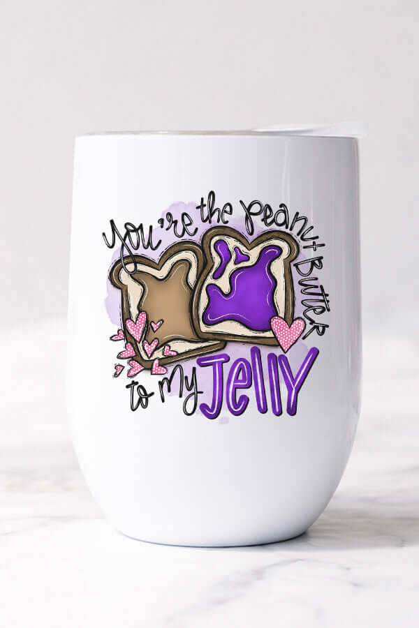 Peanut Butter & Jelly Cup with playful design featuring toast and hearts, perfect for Valentine's Day.