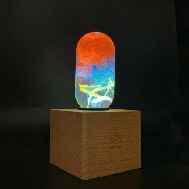 C.P.LIGHT Multicolor Glass Accent Lamp with Wooden Cube Base