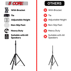 5Core Speaker Stand Tripod Tall Adjustable 72 Inch DJ Studio Monitor