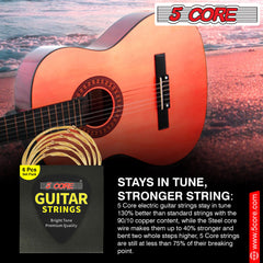 5Core Acoustic Guitar Strings 0.010-0.047 Steel Gauge Heavy Duty