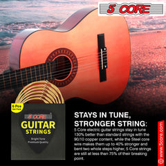 5Core Acoustic Guitar Strings 0.010-0.047 Steel Gauge Heavy Duty w