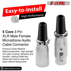 5Core XLR Connector Male Female to 1/4 Audio Jack 3 Pin Secure Mic