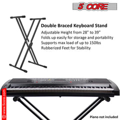 5Core Keyboard Stand Double X Style Adjustable  Piano Riser For 49 To