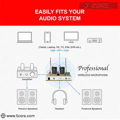 5Core Wireless Microphones w 2 Headset Portable Mini Microfono