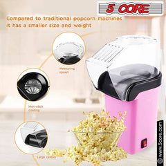 5Core Popcorn Machine 16 Cup Hot Air Popper Mini Portable Electric Pop