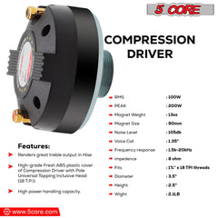 5 Core Compression Driver Titanium Voice Coil 200W Max Audio Horn