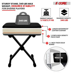 5 Core Keyboard Bench X Style Piano Stool Heavy Duty Adjustable