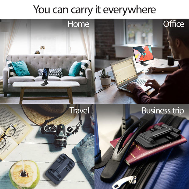 Soportes de escritorio universales ajustables para tabletas y teléfonos.