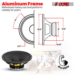 Speaker 15in 2000W Peak 8 Ohm Full Range Replacement DJ Sub Woofer