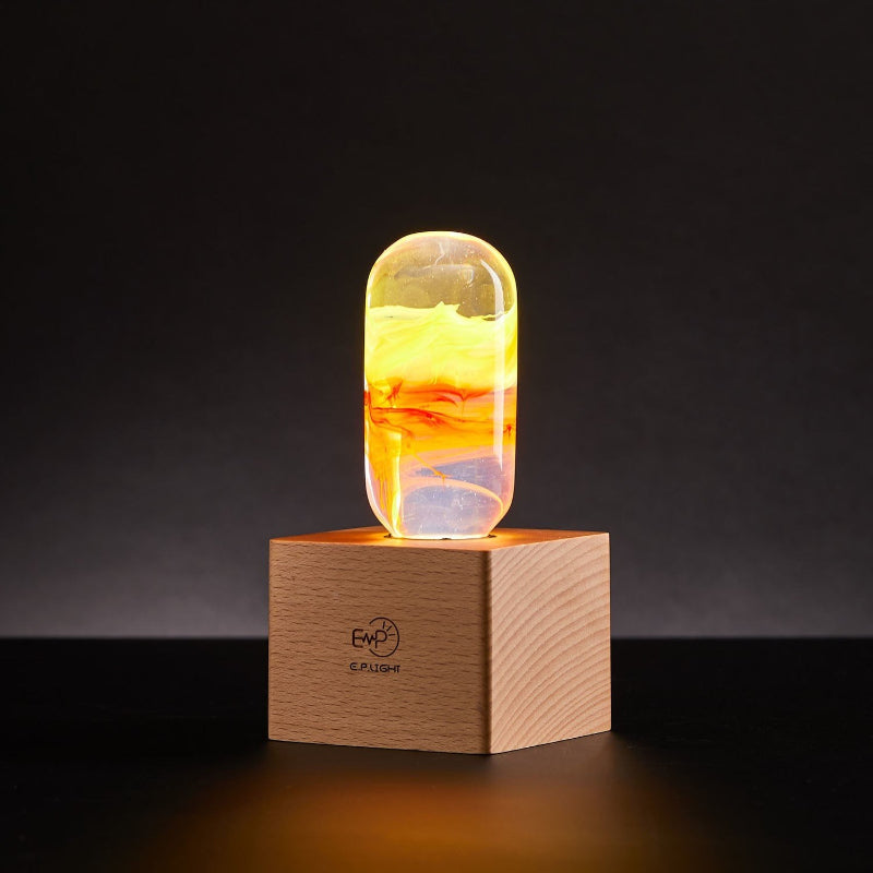 C.P.LIGHT Glass Accent Lamp with Wooden Cube Base