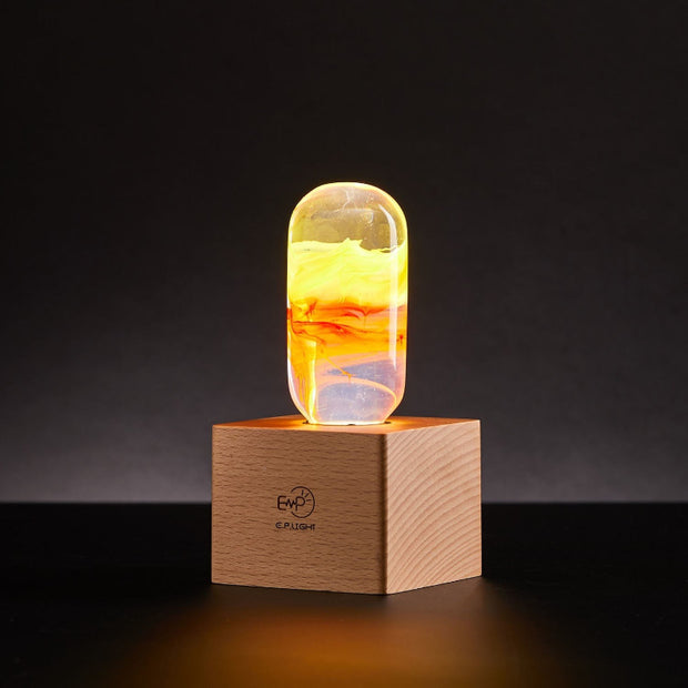 LED Light Bulb Lamp with Wooden Base - Colorful Swirl Gradient Design