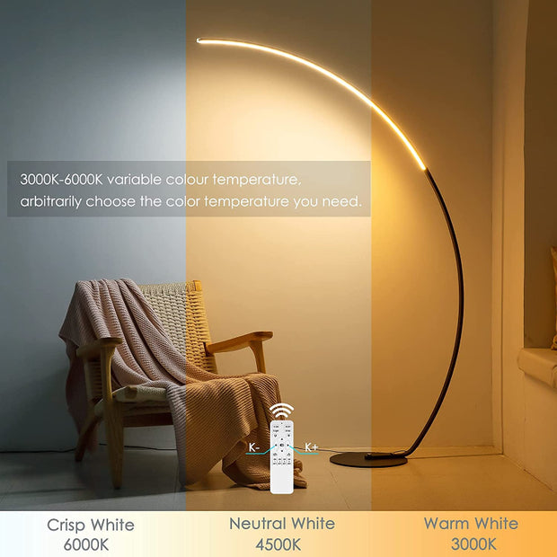 Modern Arc LED Floor Lamp - Adjustable RGB Lighting with Curved Design