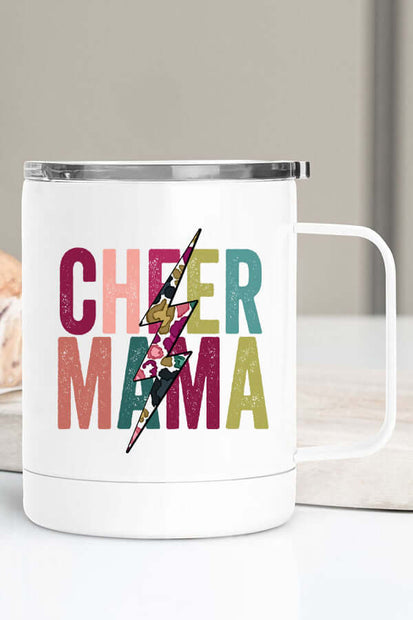 Cheer Mama Floral Bolt Coffee Cup in vibrant colors with stainless steel for durable daily use.