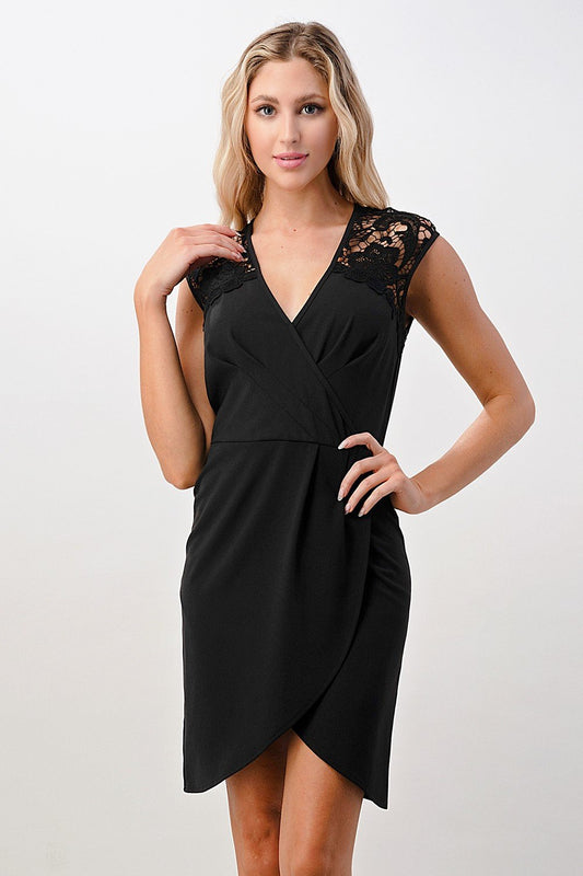 Floral Lace Shoulder Wrap Dresses S-L.