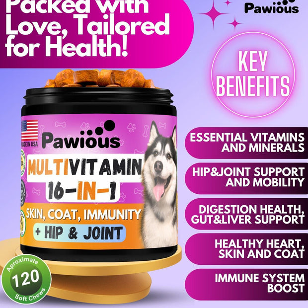 Multivitamínico masticable para perros con glucosamina 16 en 1