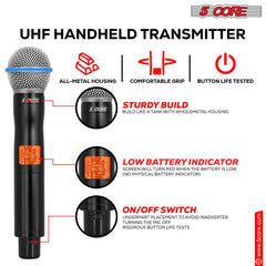 5 Core Wireless Microphone System 4 Channel UHF 492F Range Portable