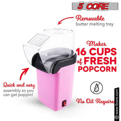 5Core Popcorn Machine 16 Cup Hot Air Popper Mini Portable Electric Pop