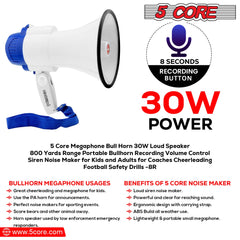 5Core Megaphone Bullhorn Speaker 30W Mini Bull Horn Battery Power