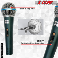 5Core XLR Microphone Dynamic Mic Karaoke Singing Studio Mics Handheld